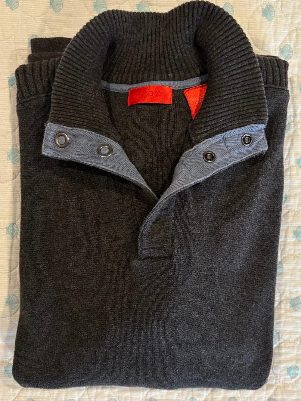 IZOD Mens Large Mock Neck Snap Sweater Charcoal Knit Pullover Casual Golf
